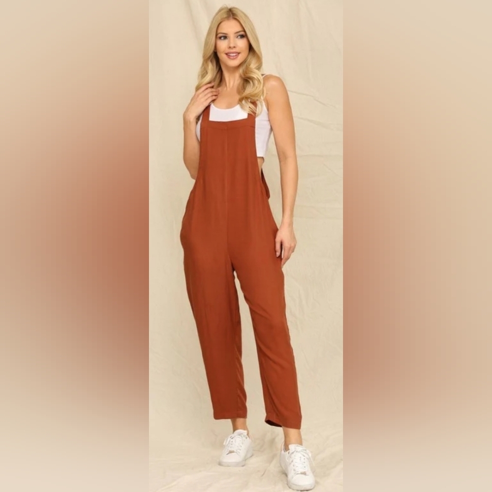 Rust Wide-Leg Jumpsuit with Sleeveless Design